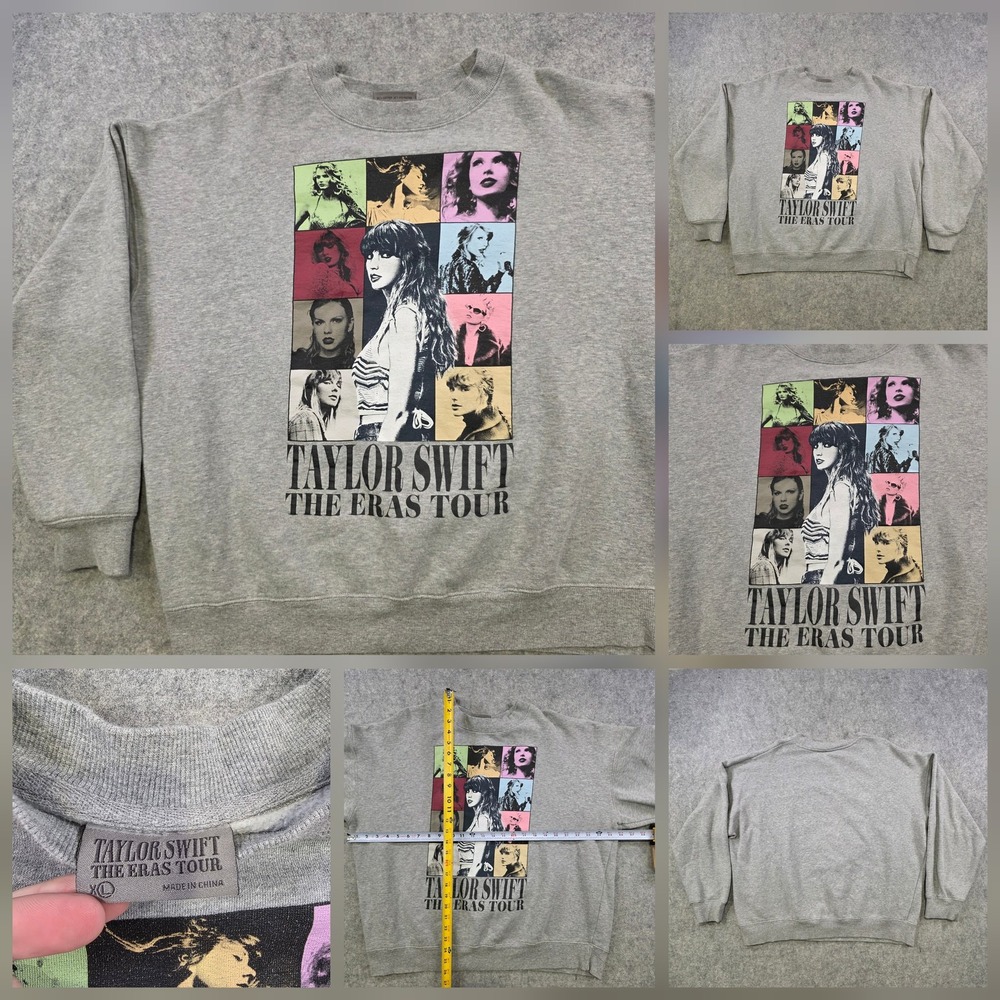 Taylor Swift The Eras Tour Sweatshirt Womens XL Gray Crewneck Graphic Fleece